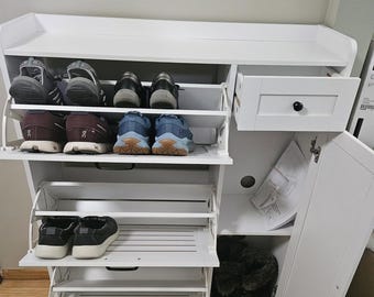Wooden Shoe Storage Cabinet With 3 Flip Drawers & Adjustable Shelves | Shoe Organizer | Shoe Cabinet | Solid Wood Storage | Modern Shoe Rack