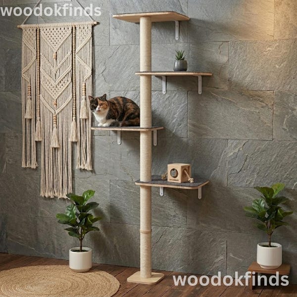 Cat Wall Climber with Large Perches and Non-Slip Carpet | Cat Wall Tower | Cat Wall Step | Mounted Cat Tree | Cat Furniture