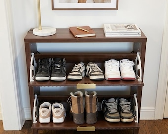 Fluted Shoe Cabinet Storage for Entryway | Hallway Shoe Storage | Shoe Storage Cabinet | Entry Shoe Cabinet | Shoe Organize