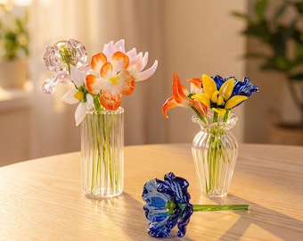 Glass Birth Month Flower Bouquet, Mothers Day Gift for Mom Grandma, Custom Family Stained Glass Flowers in Vase, Floral Desk Suncatcher