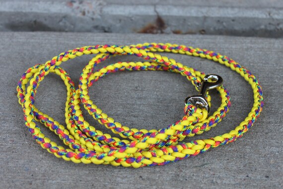 Ready To Ship Yellow Kaleidoscope 4 Strand Round Braid Paracord Dog Leash