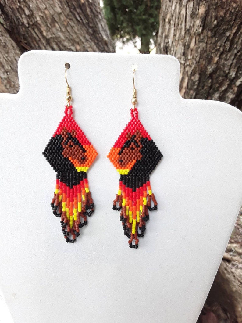 Native American Style Beaded Brown and Black Sunset Horse Earrings Beautiful Southwestern, Boho, Hippie Great Gift Very Light image 8