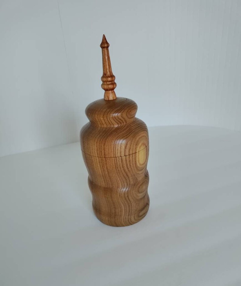 Lathe Turned Elm Lidded Pet Urn Vessel With Acacia Finial Etsy