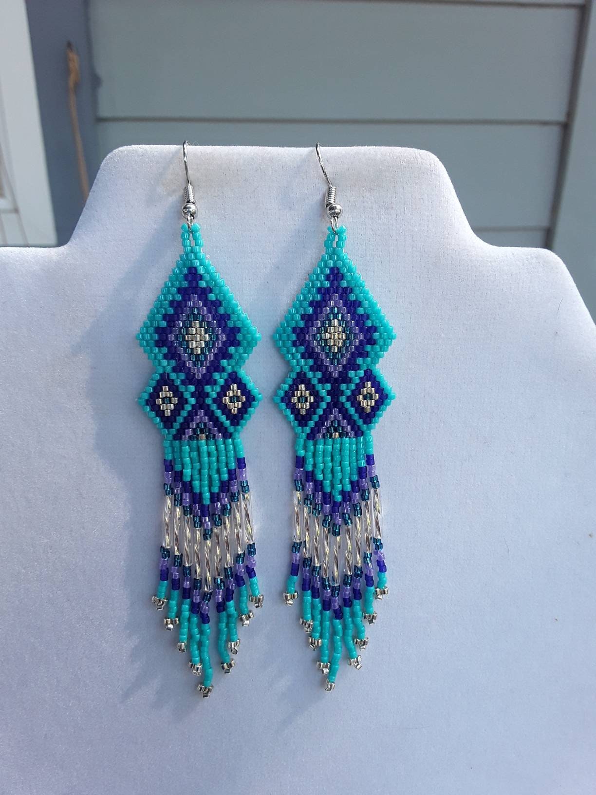 Native American Style Beaded Turquoise Chandlier Earrings | Etsy