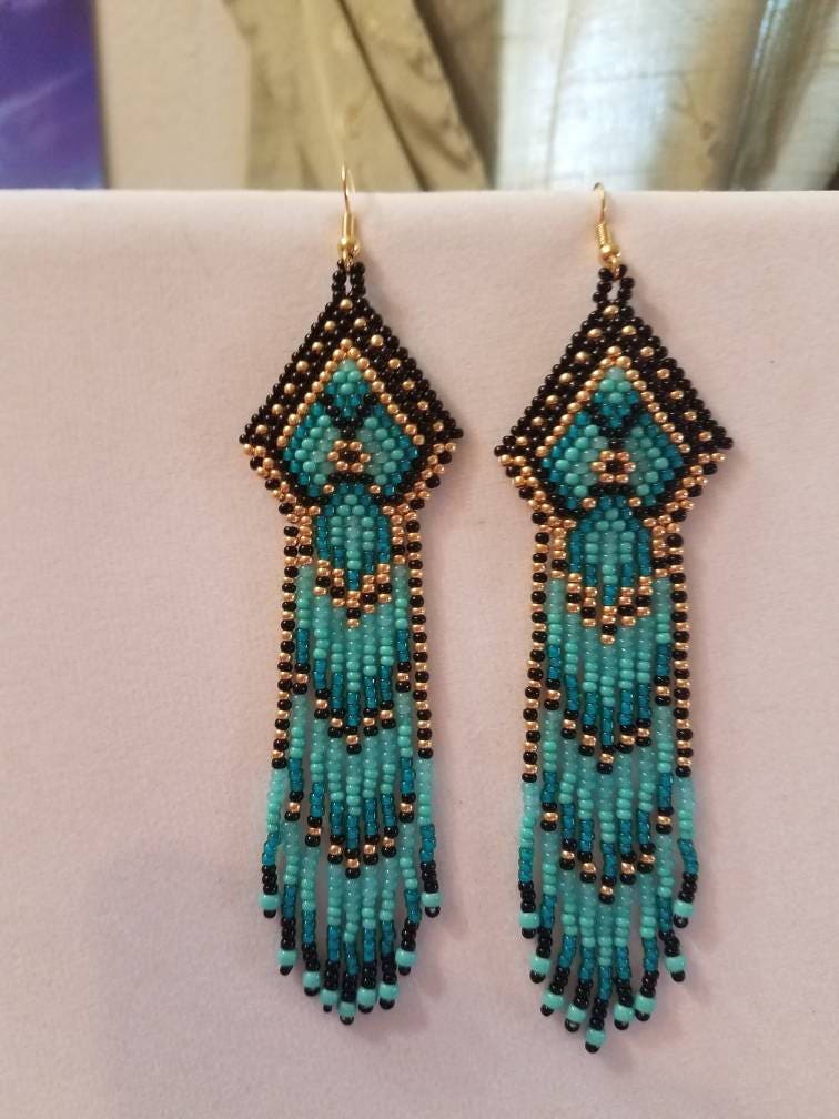 Seed Beaded Native American Style Earring Shoulder Duster | Etsy