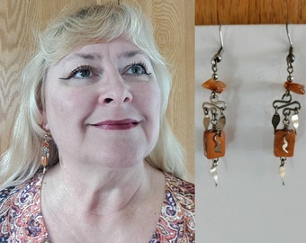 Peruvian Orange Jasper Stone Earrings Southwestern, Peruvian, Hippie, Bohemian, Tribal, Gypsy, Small, light Great Gift Ready to Ship