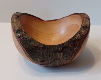 Lathe turned Live Natural Edge Bowl Plum Nut bowl Keepsake, Trinket Bowl, shellac friction polish finish Ready to Ship