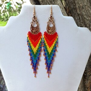 Regenbogen Perlen Fransen Ohrringe: Native Style Southwestern Duster