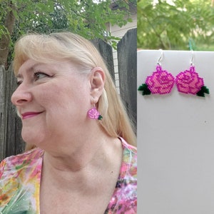 Beautiful Native American Style Beaded Pink Rose Flower Earrings Southwestern, Boho, Peyote Brick Stitch Great Gift image 6