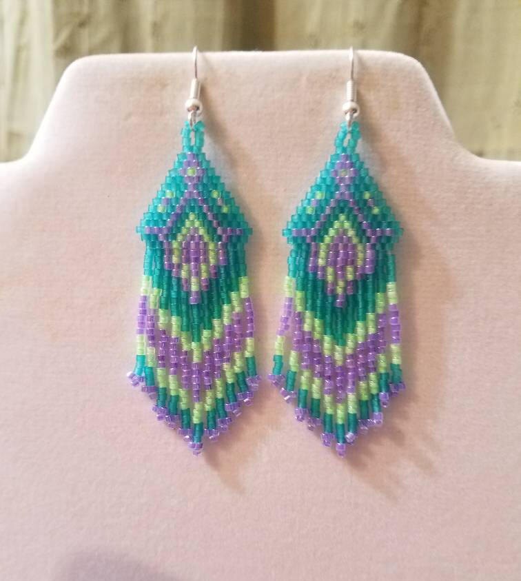 Native American Style Turquoise Purple and Green Earrings | Etsy