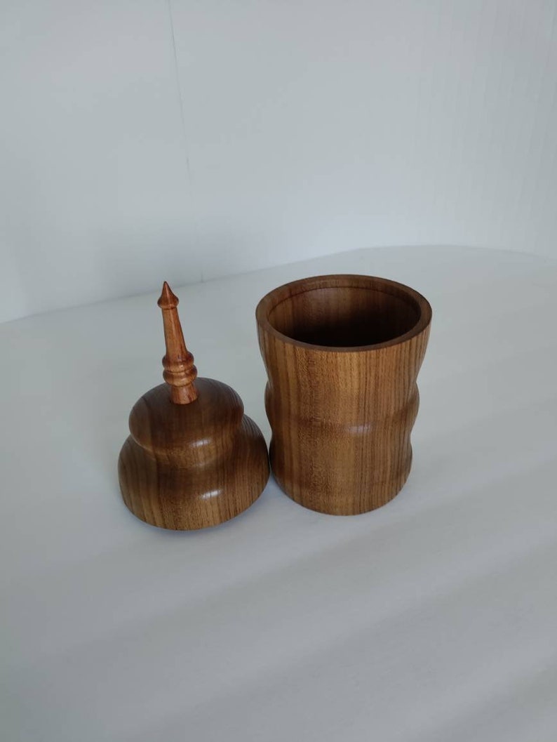 Lathe Turned Elm Lidded Pet Urn Vessel With Acacia Finial Etsy