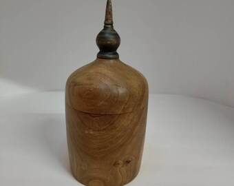 Lathe turned Elm Lidded Vessel with black walnut ebony-stained finial Great Gift Trinket coved vessel food safe