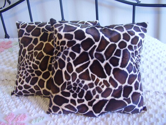 Faux Fur Handmade Brown Giraffe Print Throw Pillows Set Of Two Etsy