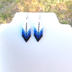 Native American Style Beaded Blue and White Small Feather Earring Southwestern, Bohemian, Hippie, Brick Gypsy, Great Gift ready to ship image 7