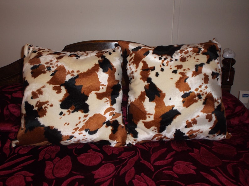 Faux Fur Brown Black and Tan Cow Print Pillows Set of 2 18 X Etsy