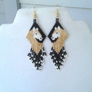 Native American Style Beaded Gold and White Horse Earrings Beautiful Southwestern, Boho, Gypsy, Brick Stitch, Peyote, Loom Great Gift image 5