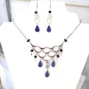 Lapis Stone Statement Necklace and Earrings Set: Southwestern Bohemian Jewelry