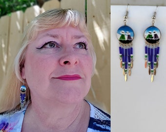 Ceramic Beaded Peruvian Blue and Green Earrings Southwestern, Gypsy, Peruvian, Bohemian, Native, Tribal Great Gift Ready to Ship