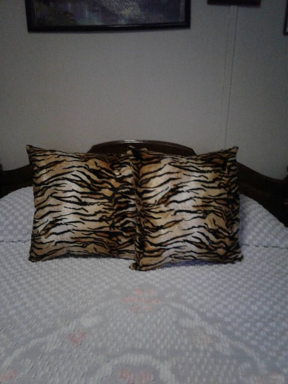 Faux Fur Handmade Bengal Tiger Print Throw Pillows Set Of 2 Etsy