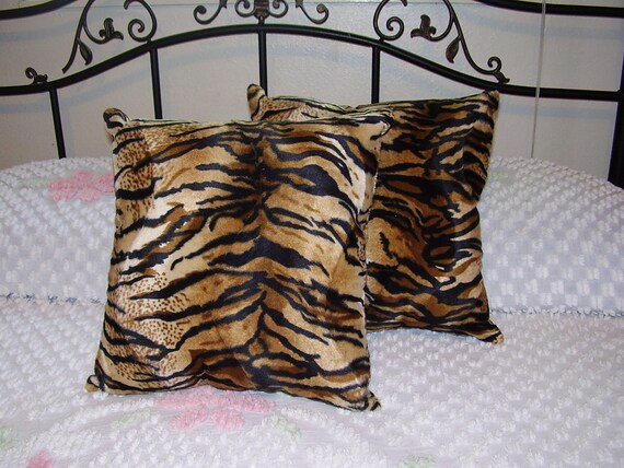 Faux Fur Handmade Bengal Tiger Print Throw Pillows Set Of 2 Etsy