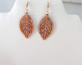 Bohemian Style Wood Fall Leaf Earrings Many Colors Ethnic, Festive, Statement, Southwestern, African, Native, Boho Great Gift Ready to Ship