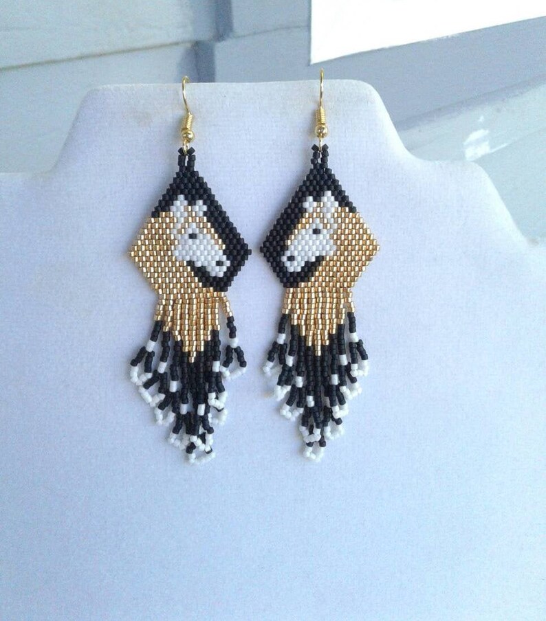 Native American Style Beaded Gold and White Horse Earrings Beautiful Southwestern, Boho, Gypsy, Brick Stitch, Peyote, Loom Great Gift image 7