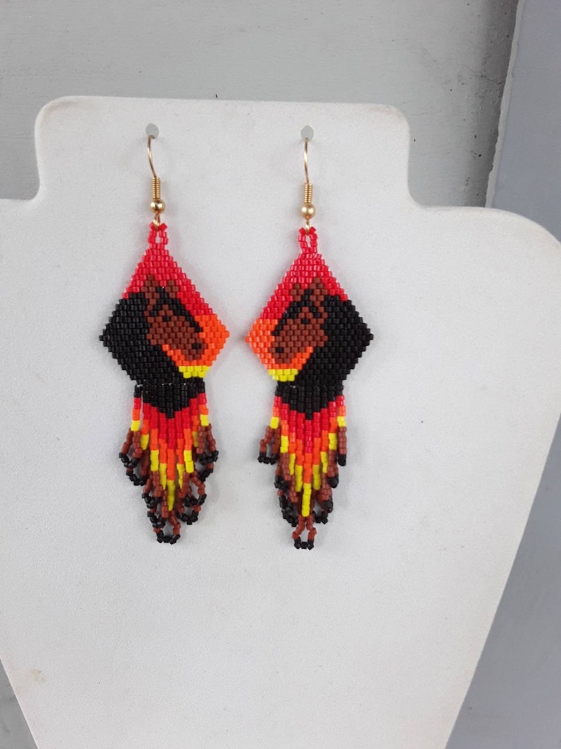 Native American Style Beaded Brown and Black Sunset Horse Earrings Beautiful Southwestern, Boho, Hippie Great Gift Very Light image 9