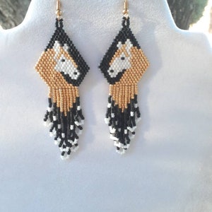 Native American Style Beaded Gold and White Horse Earrings Beautiful Southwestern, Boho, Gypsy, Brick Stitch, Peyote, Loom Great Gift image 8