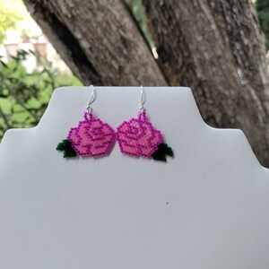 Beautiful Native American Style Beaded Pink Rose Flower Earrings Southwestern, Boho, Peyote Brick Stitch Great Gift image 8