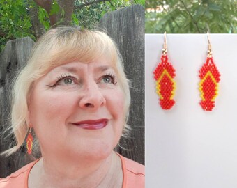 Bright Orange Beaded Flip Flop Earrings fun in the Sun "SO Cute" Fun in the Sun Bohemian Southwestern, Ready to Ship