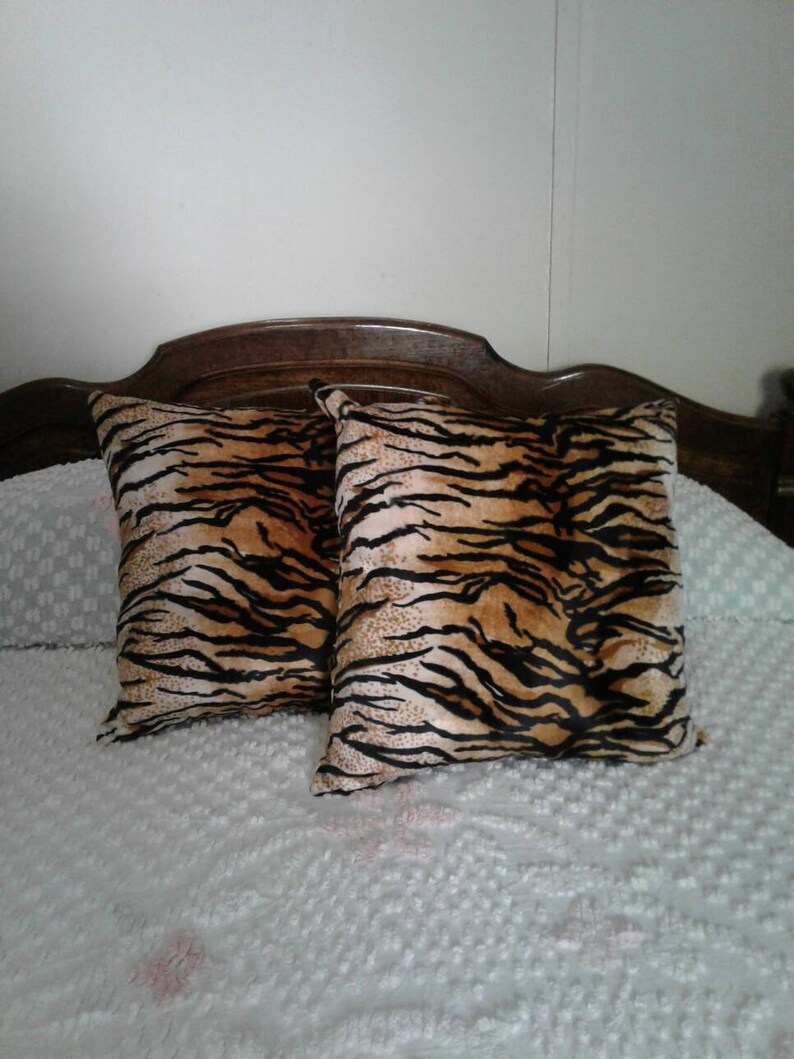 Faux Fur Handmade Bengal Tiger Print Throw Pillows Set Of Two Etsy
