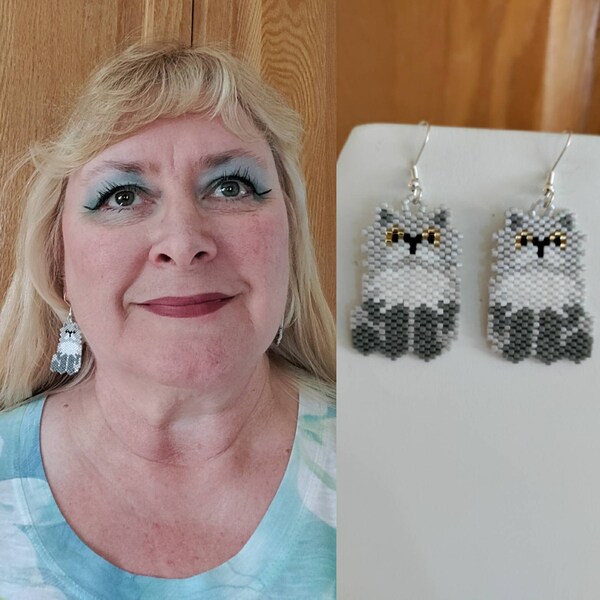 Cat Beaded Earrings Etsy