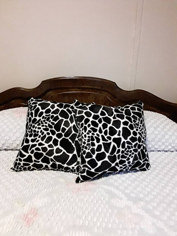Faux Fur Handmade Black And White Giraffe Print Throw Pillows Etsy