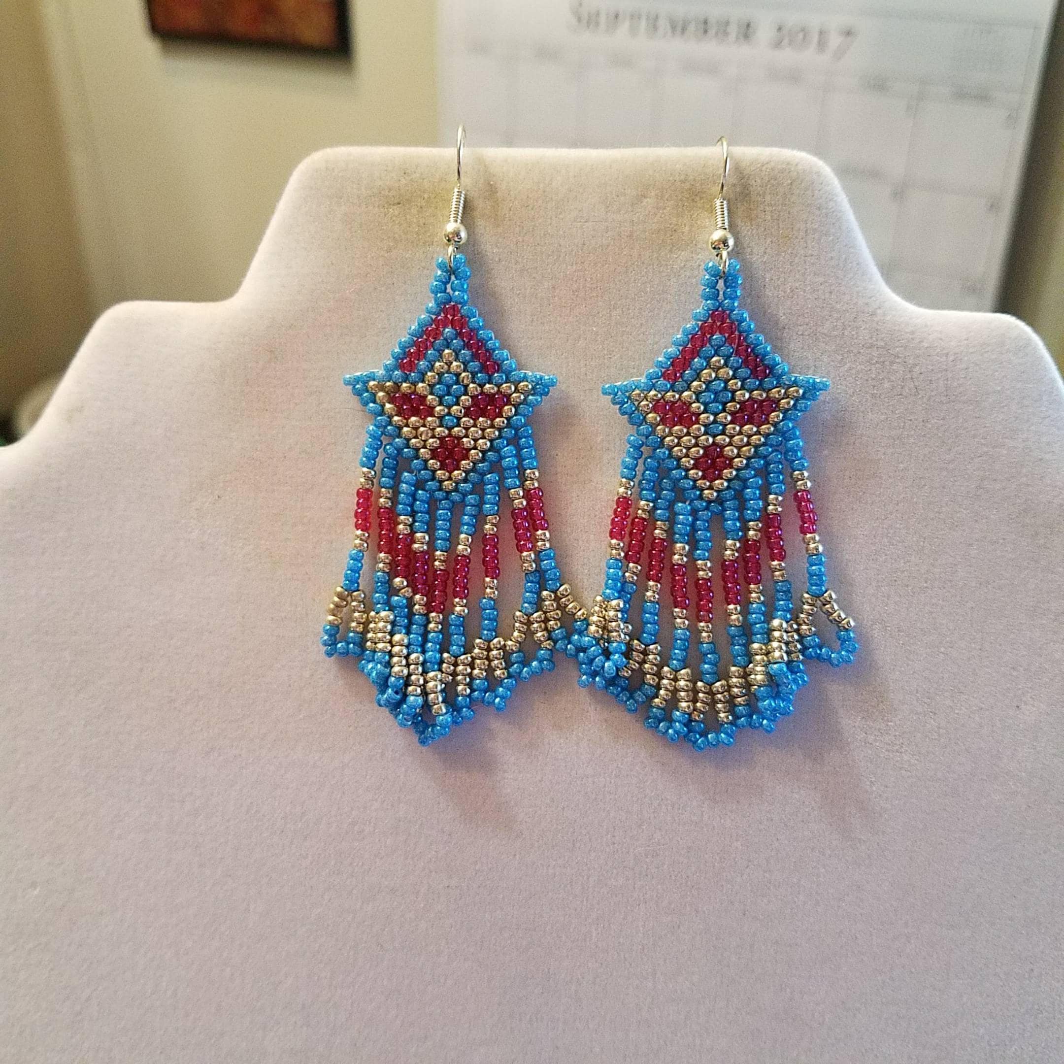 Native American Style Seed Beaded Arrow Earrings in Blue | Etsy