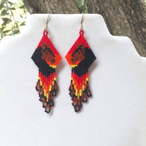 Native American Style Beaded Brown and Black Sunset Horse Earrings Beautiful Southwestern, Boho, Hippie Great Gift Very Light image 10