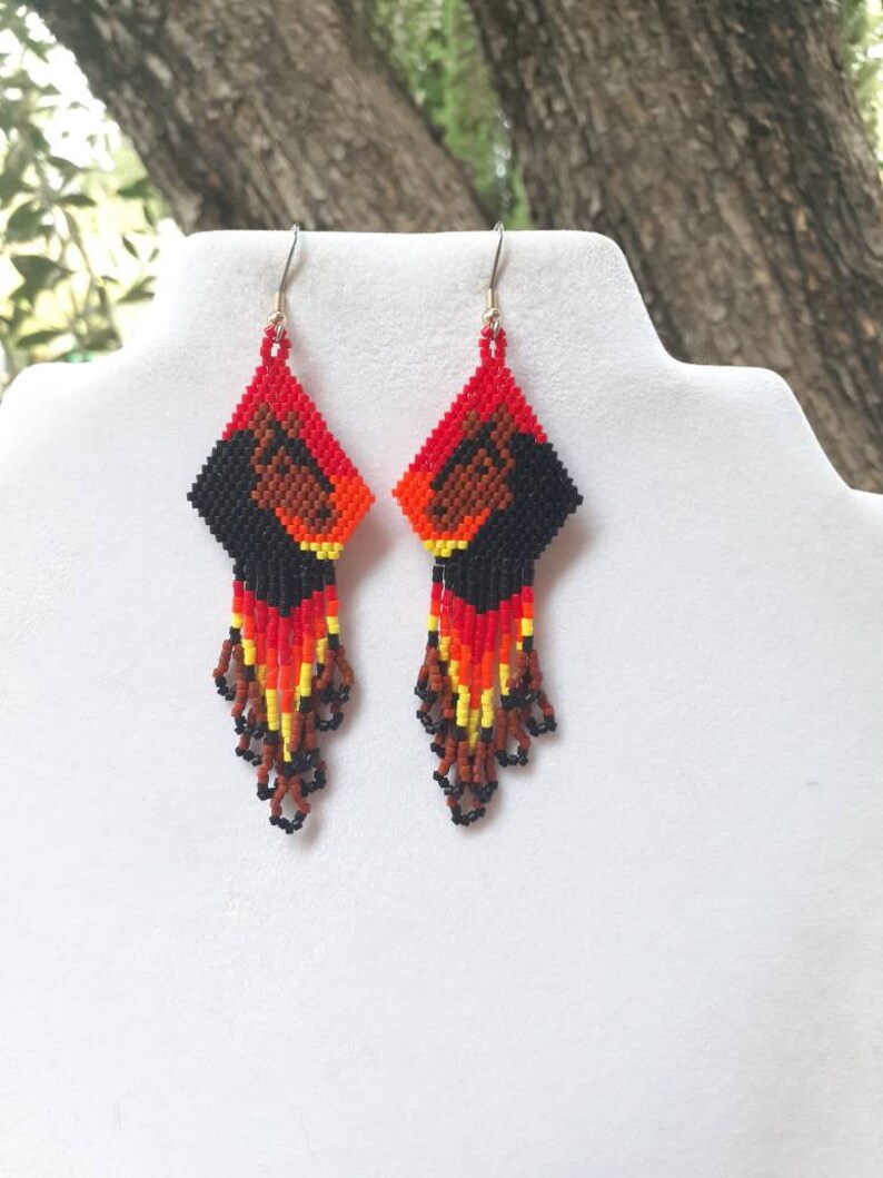 Native American Style Beaded Brown and Black Sunset Horse Earrings Beautiful Southwestern, Boho, Hippie Great Gift Very Light image 10