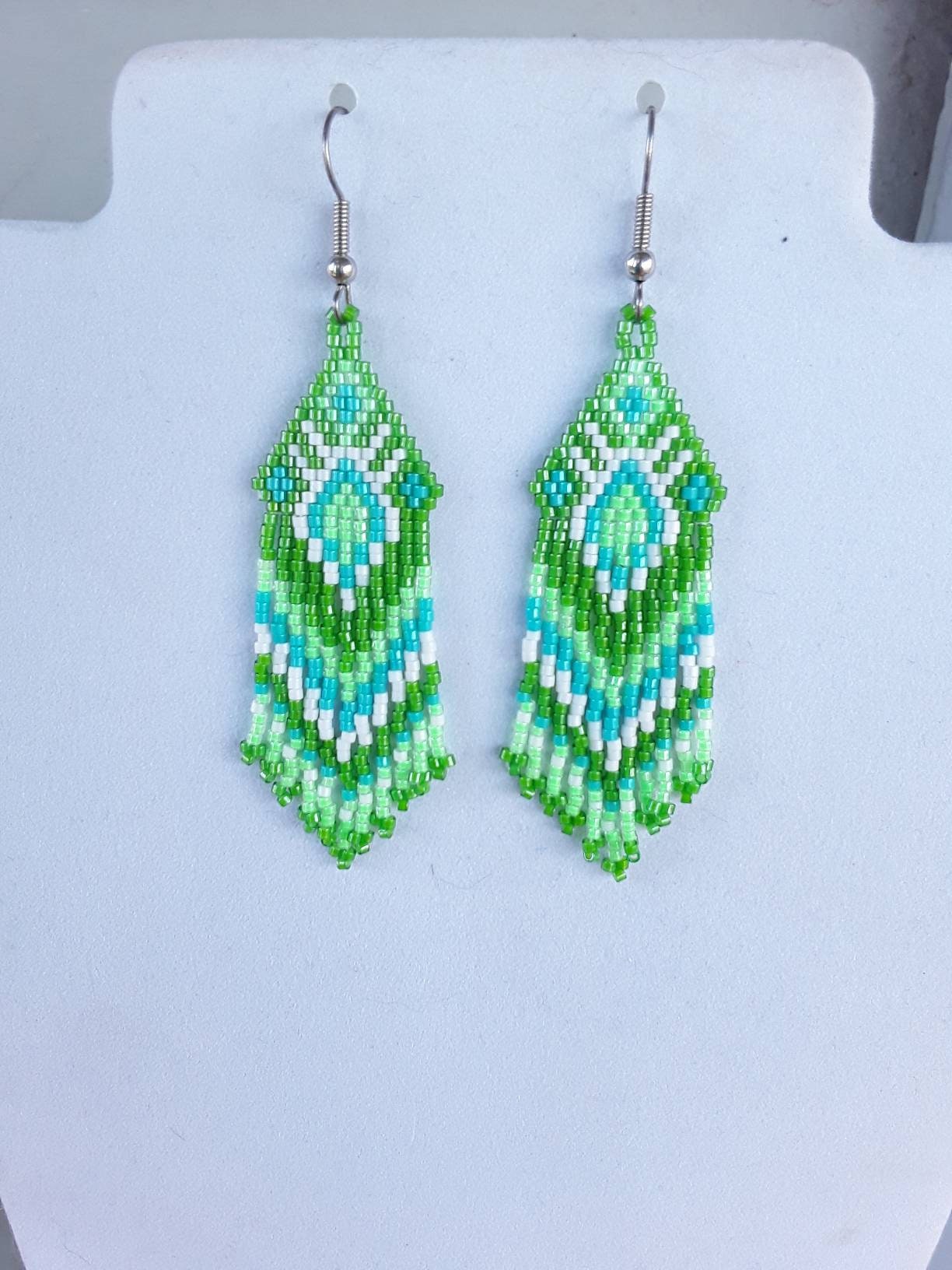 Native American Style Green Turquoise and White Earrings | Etsy