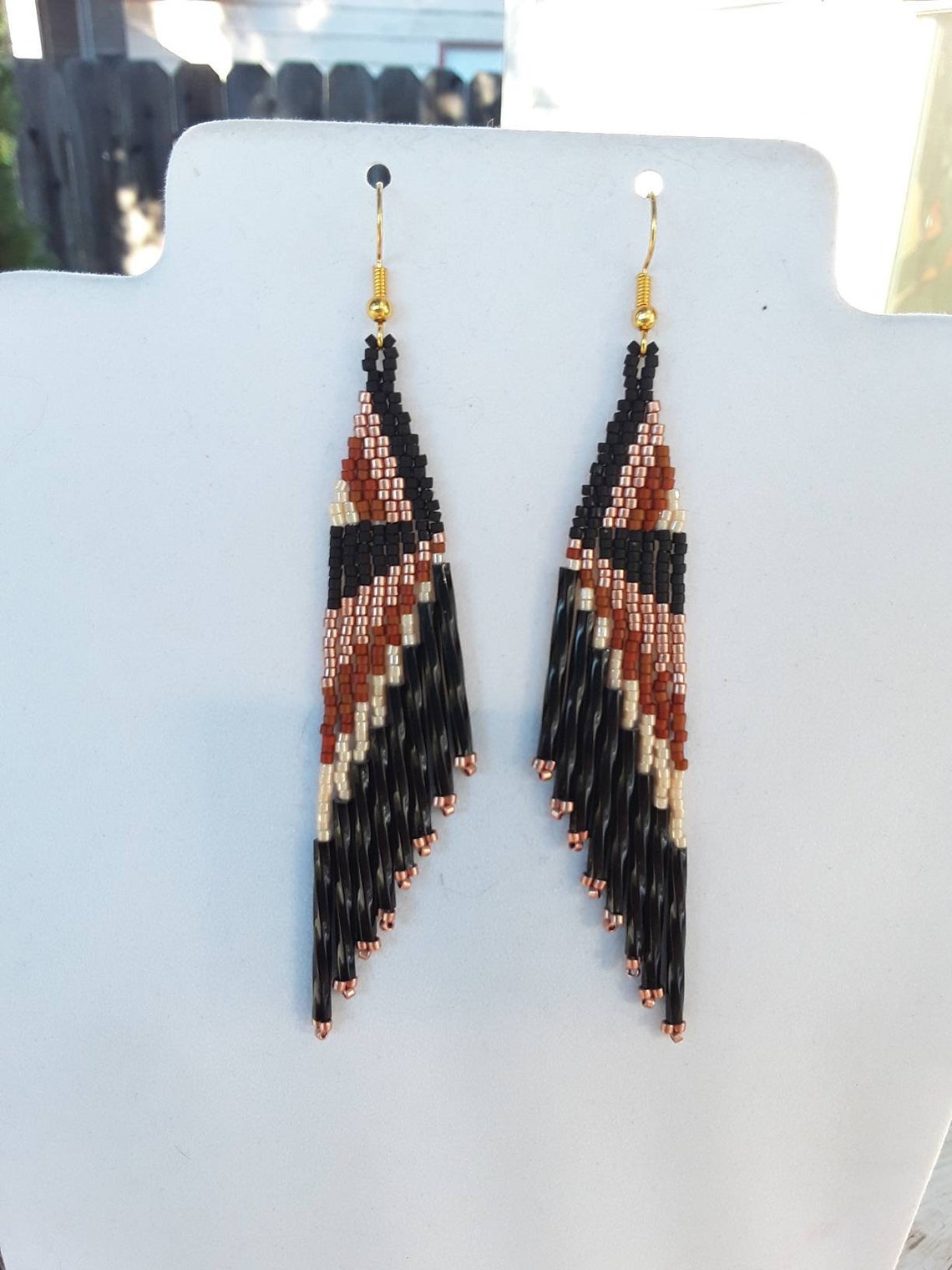 Native American Style Beaded Earrings in Black Copper Seinna Etsy