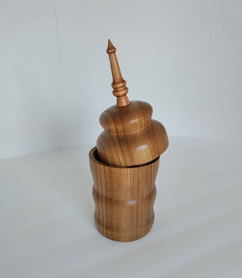 Lathe Turned Elm Lidded Pet Urn Vessel With Acacia Finial Etsy