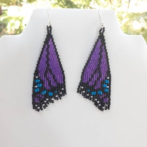 Beaded Butterfly Wing Earrings: Purple Monarch Style, 3 Inch