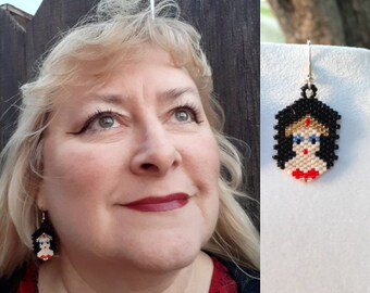 Wonder Woman Inspired Handmade Beaded Earrings Every One Loves A Super Hero, Marvel, DC, Justice League, Avengers, Great Gift