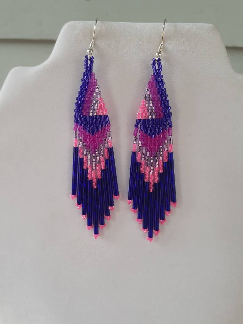 Long Beaded Earrings Handmade Native Style Beaded Hook Earrings - Bohemian Ethnic Fashion, 3.5 Inch Dangle Wood Tribal Earrings - Foto 4