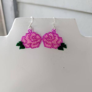 Beautiful Native American Style Beaded Pink Rose Flower Earrings Southwestern, Boho, Peyote Brick Stitch Great Gift image 7