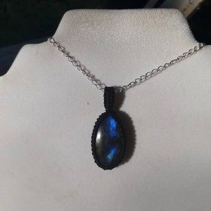 Labradorite Macrame Pendant Necklace: Boho Hippie Stainless Steel