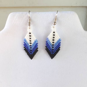 Native American Style Beaded Blue and White Small Feather Earring Southwestern, Bohemian, Hippie, Brick Gypsy, Great Gift ready to ship image 10