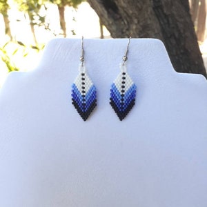 Native American Style Beaded Blue and White Small Feather Earring Southwestern, Bohemian, Hippie, Brick Gypsy, Great Gift ready to ship image 2