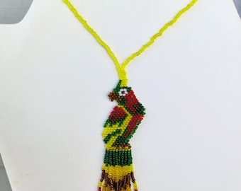 Beaded Macaw Parrot charm for mirror Yellow Red Green seed beads Southwestern, Bohemian, Brick Stitch, Fringe Great Gift Ready to Ship