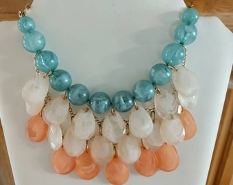Large Beautiful Peach Off-white Turquoise Chunky Bubble Necklace Bohemian, Hippie High Fashion, Modern Light Great Gift Ready to Ship
