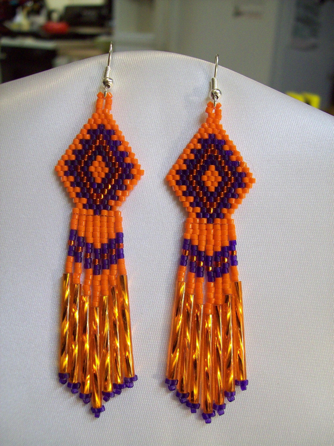 Huichol Glass Beaded Earrings In Blue From Mexico - Blue Huichol - Foto 12