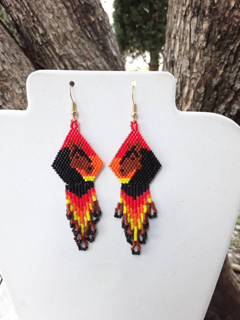 Native American Style Beaded Brown and Black Sunset Horse Earrings Beautiful Southwestern, Boho, Hippie Great Gift Very Light image 6